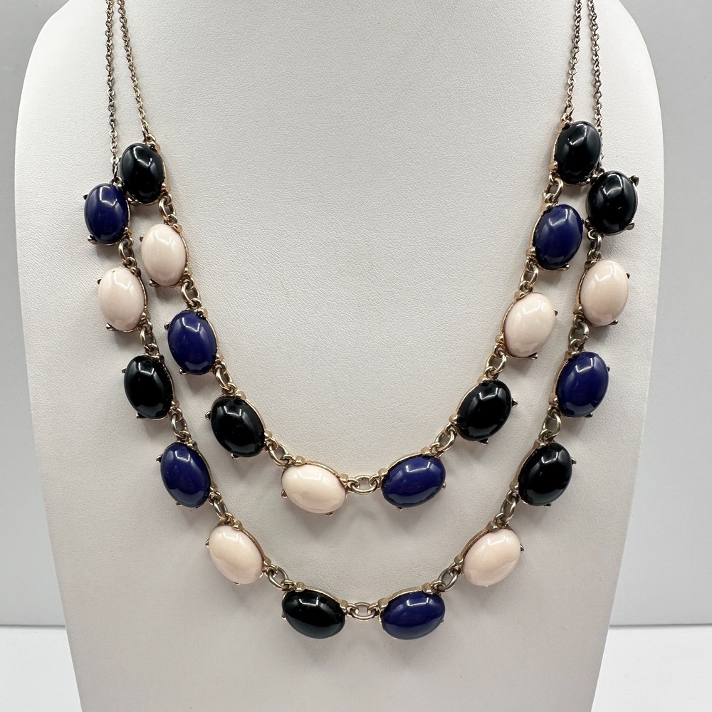 90s Vintage Gold Tone Cabochon Stone Necklace - Retro Women's Jewelry